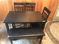 Dining Table, 3 Chairs, and Bench