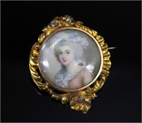 Antique French 18ct yellow gold portrait brooch
