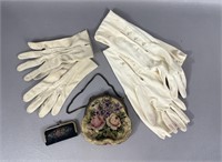 Vintage Ladies Gloves & Needlepoint Purse