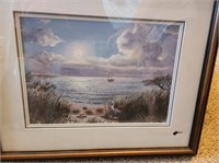 Ship in the bay framed picture