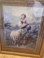 Little Girl with Lambs Framed Picture