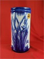 Blue & White Dragon Fly Crock Vase (few cracks)