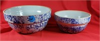 2 Nesting Blue & White Spatterware Crock Bowls