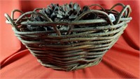 Wooden Basket with Large Pine Cones