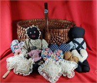 Basket with Cloth Dolls and small pillows