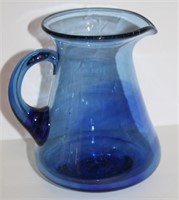 blue glass pitcher w applied handle