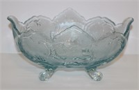 vintage aqua glass footed serving bowl
