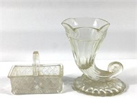 2 Clear Glass Basket & Shell Pieces