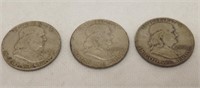 3 FRANKLIN HALVES - SILVER