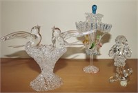 CAROUSEL, BIRDS IN BIRDBATH AND POODLE BLOWN GLASS