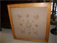 Vtg. Embrodiery Top Wood Card Table
