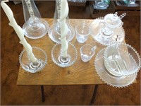 2 SETS OF CANDLE STICKS, CREAMER/SUGAR AND DIVIDED