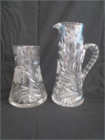 American Brilliant Etched Pitcher And Vase