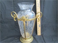 Beautiful Federal Glass Vase W/Brass Base