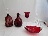 Red Ruby Glass Decantors,Glass Swan