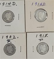 4 barber Dimes 1914D X2 1915p 1902P