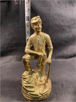 Vintage Soild Brass Coal Minor Statue 12"H x 5.5"W