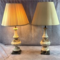 2 Ceramic Embossed Lamps w Marble Base