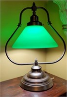 Metal and Green Glass Desk Lamp