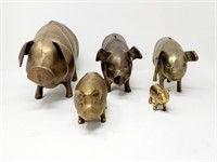 Collection of Brass Piggy Banks and Figurines