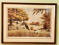 Ken Michaelson 1980 Framed Pheasant and Dog Print