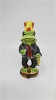 Limoges Frog with Top Hat Trinket Box