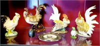Ceramic Roosters and Pewter Frame Plate