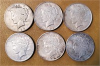 Lot of 6 Silver Peace Dollars