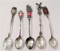 5 pc .800 & .835 Silver & More Souvenir Spoons