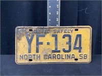 1958 North Carolina License Plate