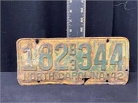 1942 North Carolina License Plate