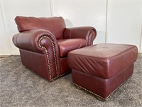 Chateau D'ax Italian Leather Chair & Ottoman