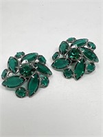 Vtg Green Gem Clip-On Earrings