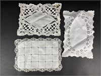 3 Antique Lace Doilies: All have some stain