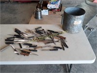 Galvanized Bucket with Assortment of Knives