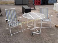 Rolling Drop Leaf Patio Table & 2 Folding chairs