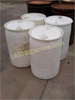 4 White Poly 30 gallon Drums / Barrels