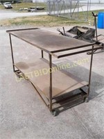 2 Tier Metal Frame Rolling Cart w/ Wood Shelves