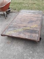 Vintage Metal Frame Wooden Platform Cart #2