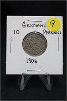 1906 Germany 10 pfennigs coin Excellent