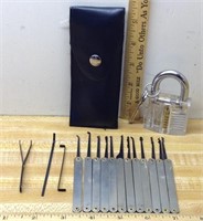 OF) LOCK PICK SET, WITH LOCK AND KEY, NICE
