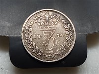 OF) 1874 British silver three pence