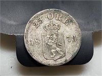 OF) 1876 Norway silver 25 ore