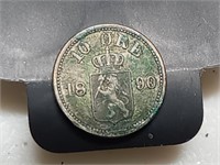 OF) 1890 Norway silver 10 ore