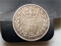 OF) 1890 British silver three pence