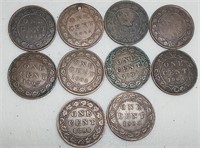 OF) Collection of 10 Canadian large cents