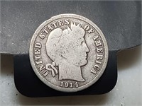 OF) 1914 D Silver Barber dime