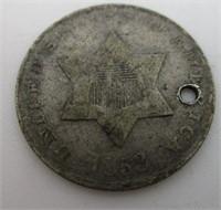 1853 Silver 3 Cent Piece Holed