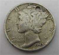 1945 Mercury Silver Dime Holed