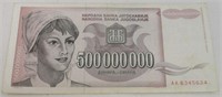 Yugoslavia 500,000,000 Dinara Bank Note